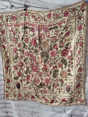 Liberty Of London Floral Ivory Silk Scarf with Pink & Green Bouquet
